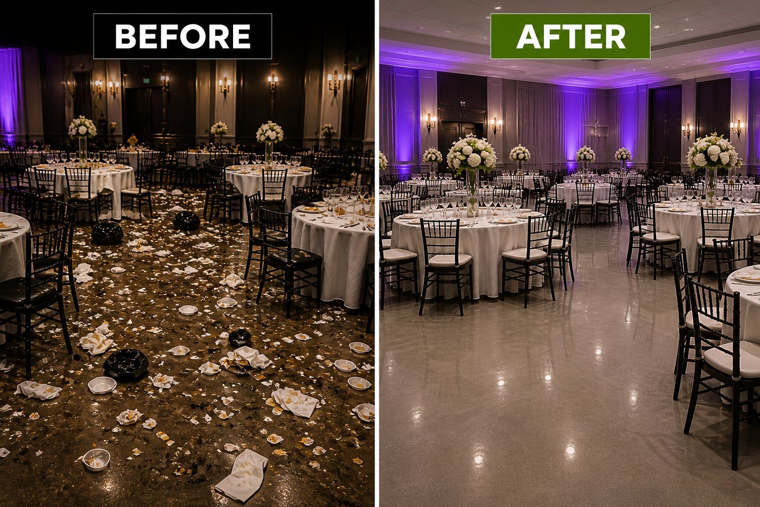 Before and After Wedding Venue Cleanup